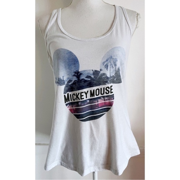 Disney • Blue White Mickey Mouse Palm Tree Tank Top - Picture 1 of 5